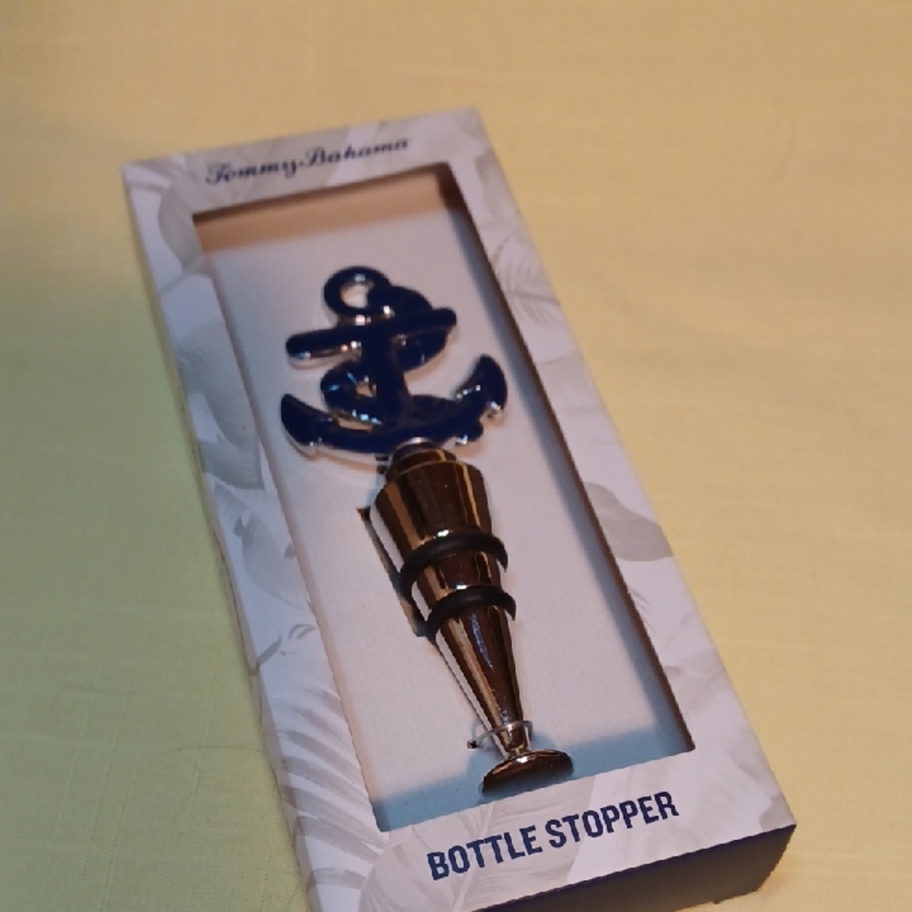 NIB Tommy Bahama Navy & Silver Anchor Bottle Stopper